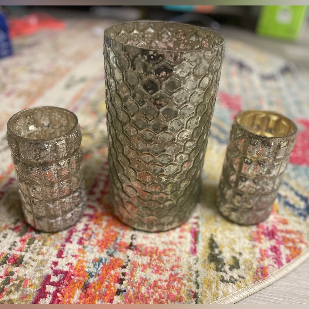 XL Elegant Silver mercury Glass Votive Set